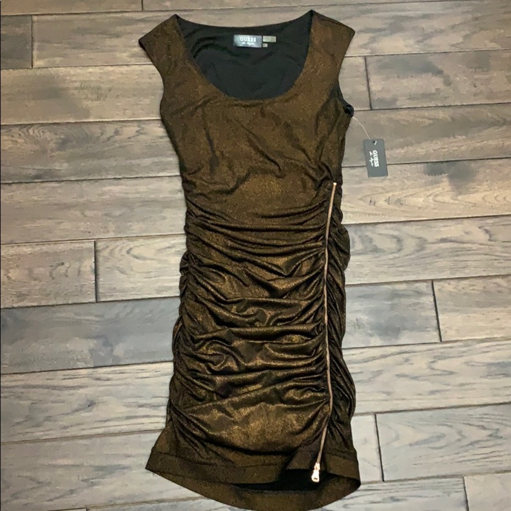 Guess short ruched dress / Black & Copper. New.